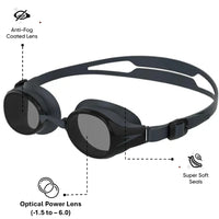 Unisex Adult Hydropure Optical Power Lens Swim Goggles - Black & Smoke