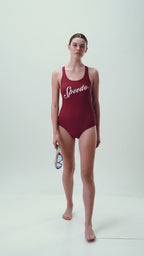 Women's Endura Brite Heritage Logo Racerback One Piece Swimwear - Oxblood & White