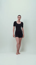 Women's Endurance+ Sleeved Myrtle U-Back Legsuit - Black & Neon Violet