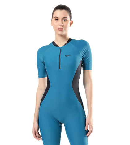 Women's Endurance Essential Panel Kneesuit Swimwear  - Nordic Teal  &  True Navy_1