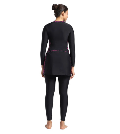 Women's Endurance10 Printed Two Piece Full Bodysuit Swimwear  - Black & Boom Splice_2