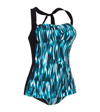 Women's Printed Crystalsun One Piece Swimwear - Nordic Teal  &  Black_1