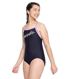 Girl's Endurance Heritage Logo Thinstrap Muscleback Swimwear - True Navy & Miami Lilac_4