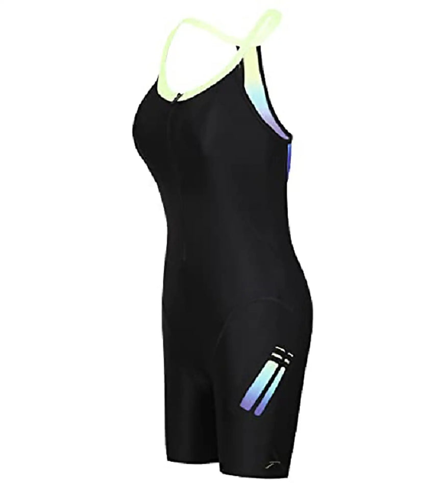 Women's Hydrosense Kneesuit Swimwear  - Black  &  Bright Zest_2