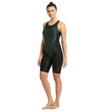 Women's Mesh Panel Legsuit Swimwear  - Black & Greenglow_2