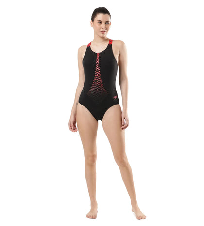 Women's Endurance Hydropro One Piece Swimwear - Black  &  Fed Red_5
