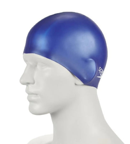 Unisex Junior Moulded Silicone Swim Caps - Blue_2
