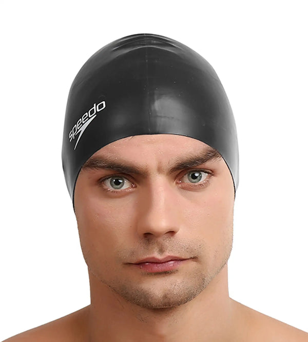 Unisex Adult Flat Silicone Swim Cap - Black_2