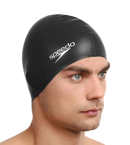 Unisex Adult Flat Silicone Swim Cap - Black_3