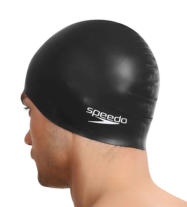 Unisex Adult Flat Silicone Swim Cap - Black_4