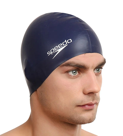 Unisex Adult Flat Silicone Swim Cap - Navy_3
