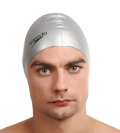 Unisex Adult Flat Silicone Swim Cap - Silver_3