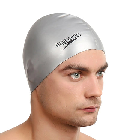 Unisex Adult Flat Silicone Swim Cap - Silver_4