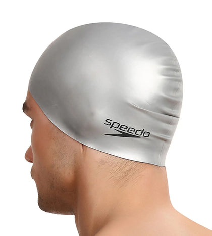 Unisex Adult Flat Silicone Swim Cap - Silver_5