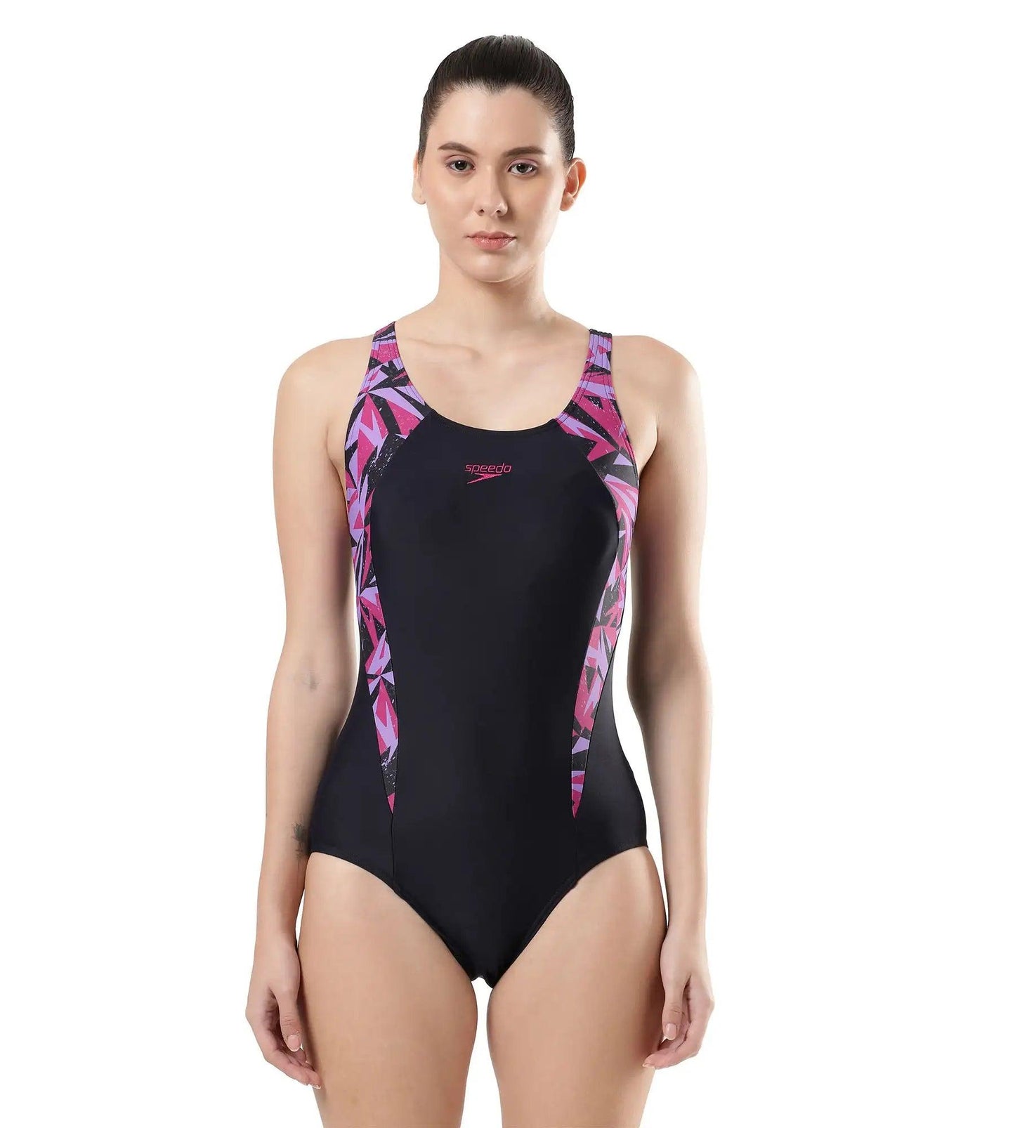 Women's Hyperboom Splice Racerback One Piece Swimwear - True Navy  &  Berry_1