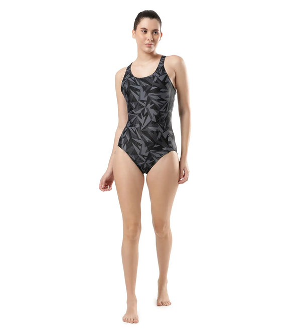 Women's Endurance Hyperboom Allover Racerback One Piece Swimwear - Black & Oxid Grey_5