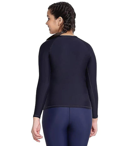 Girl's Endurance Solid Long Sleeve Suntop - True Navy  &  Spritz_4