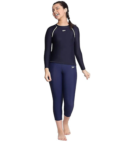 Girl's Endurance Solid Long Sleeve Suntop - True Navy  &  Spritz_2