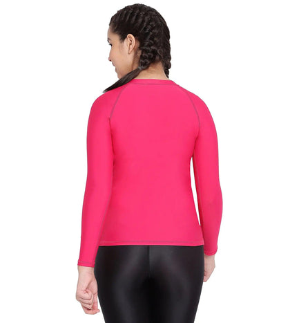 Girl's Endurance Solid Long Sleeve Suntop - Cherry & White_4