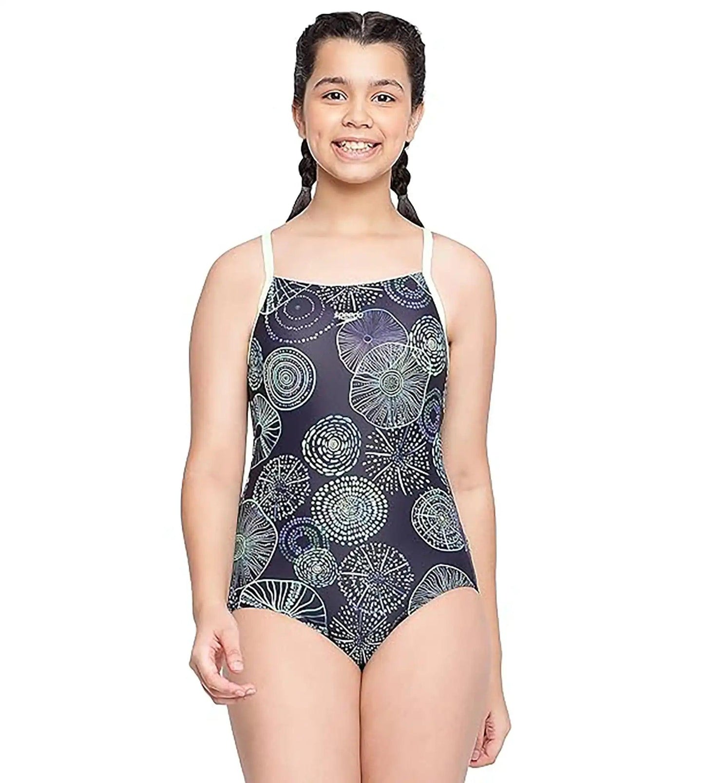 Girl's Endurance Allover Digital Muscleback Swimwear - True Navy & Aquarium_1