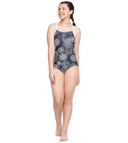 Girl's Endurance Allover Digital Muscleback Swimwear - True Navy & Aquarium_5