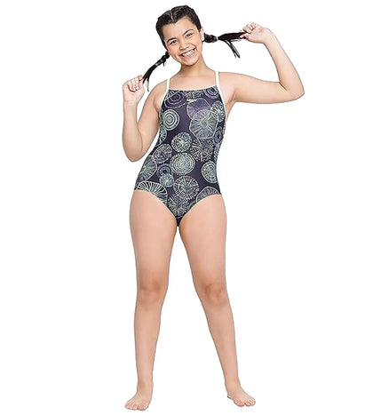 Girl's Endurance Allover Digital Muscleback Swimwear - True Navy & Aquarium_6