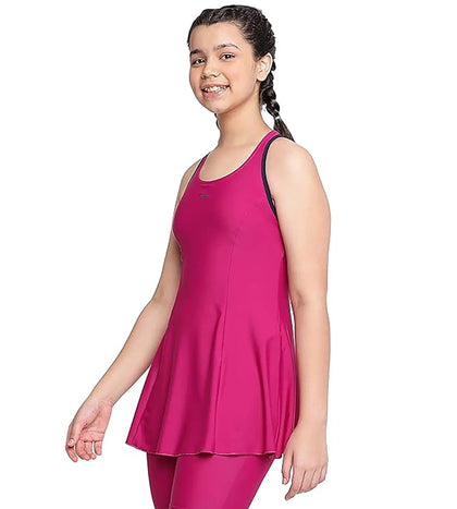 Girl's Racerback Swimdress With Boyleg - Berry & True Navy_2