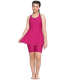 Girl's Racerback Swimdress With Boyleg - Berry & True Navy_5