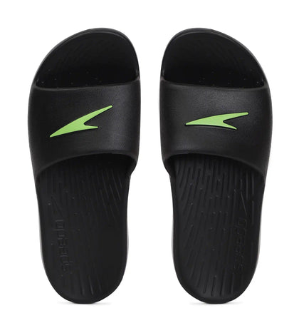 Unisex Junior's Single Colour Slides - Black & Atomic Lime_1