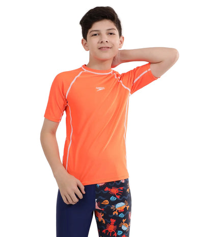 Boy's Short Sleeve Suntop - Boost Orange  &  White_1