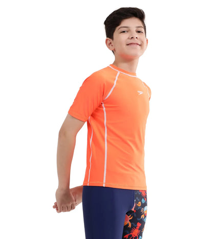 Boy's Short Sleeve Suntop - Boost Orange  &  White_3