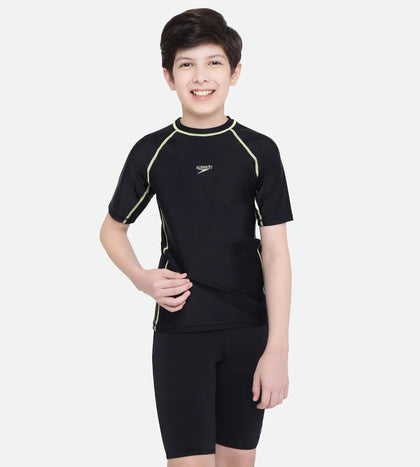 Boy's Endurance Short Sleeve Suntop - Black  &  Spritz_5