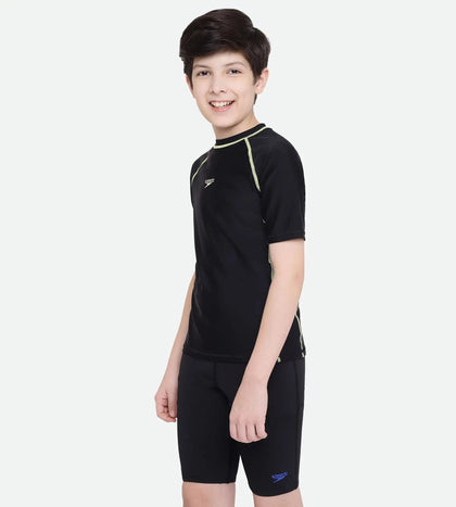 Boy's Endurance Short Sleeve Suntop - Black  &  Spritz_2