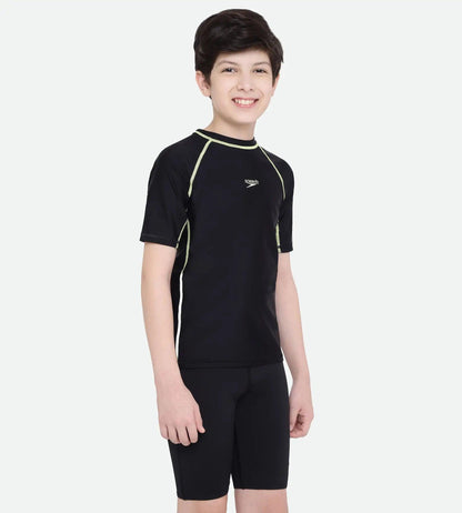 Boy's Endurance Short Sleeve Suntop - Black  &  Spritz_3