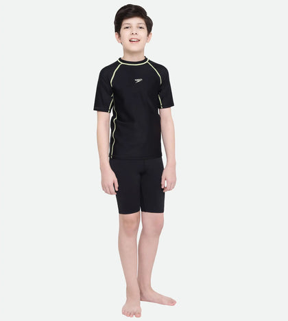 Boy's Endurance Short Sleeve Suntop - Black  &  Spritz_6