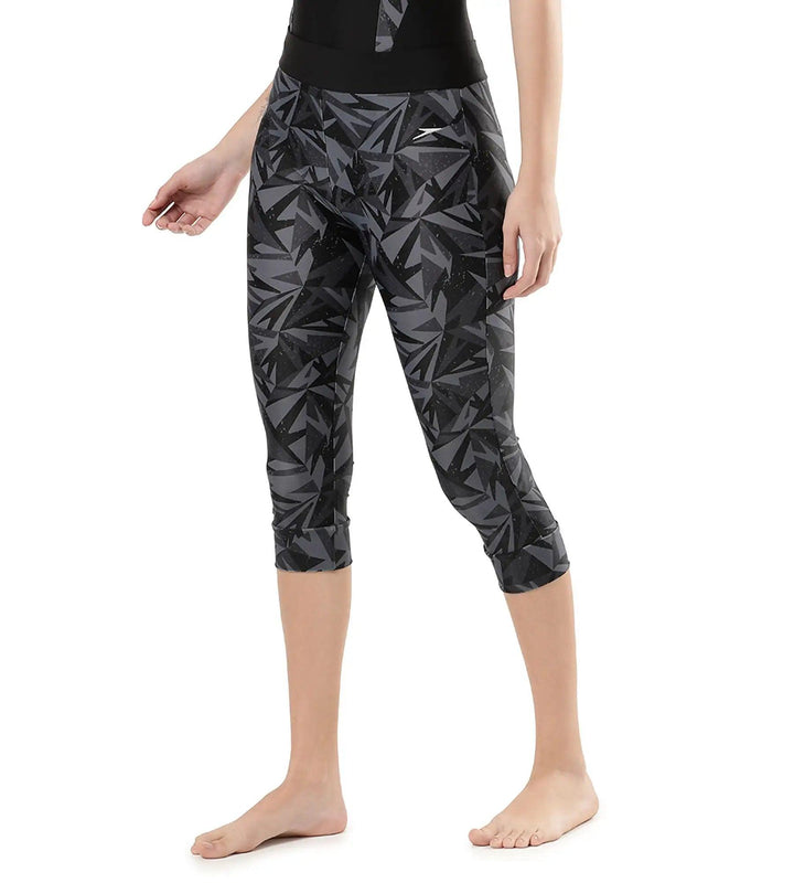 Women's Printed Contrast Swim Capri   - Black  &  Oxid Grey_2