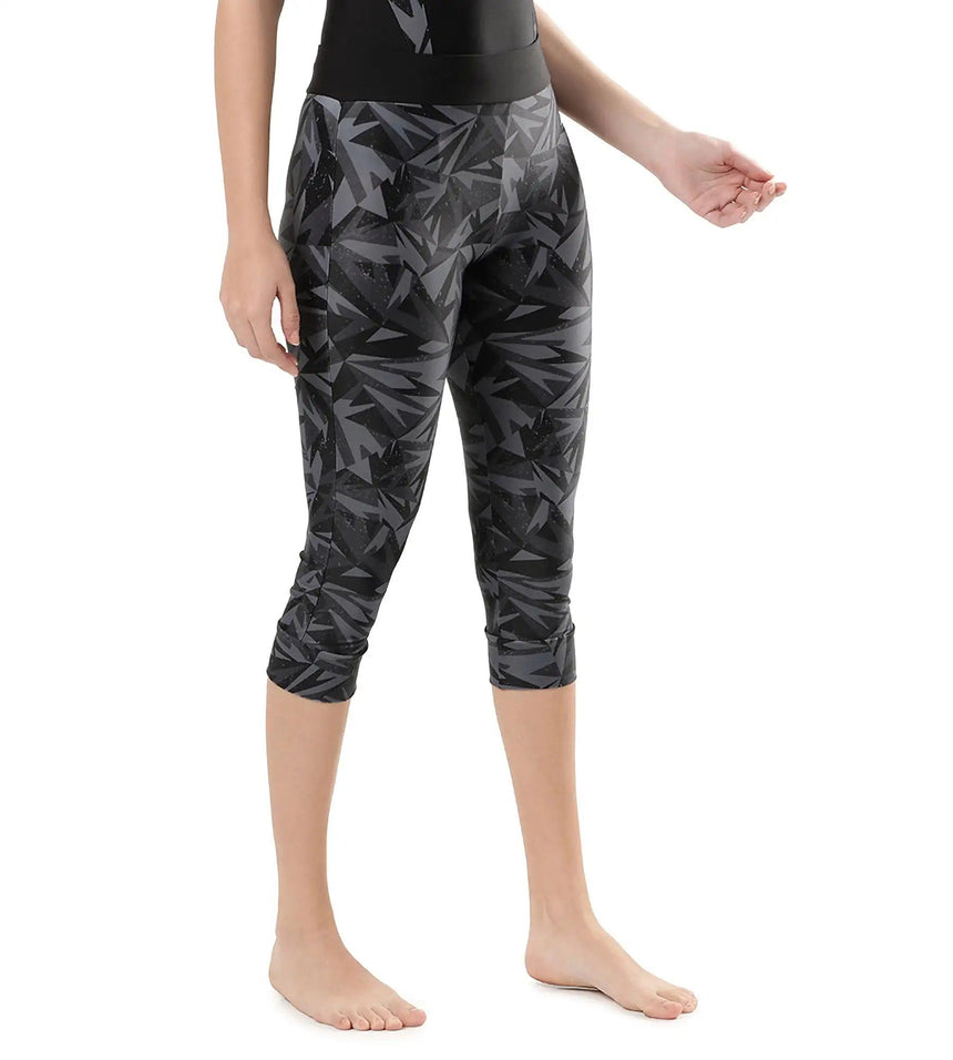 Women's Printed Contrast Swim Capri   - Black  &  Oxid Grey_3