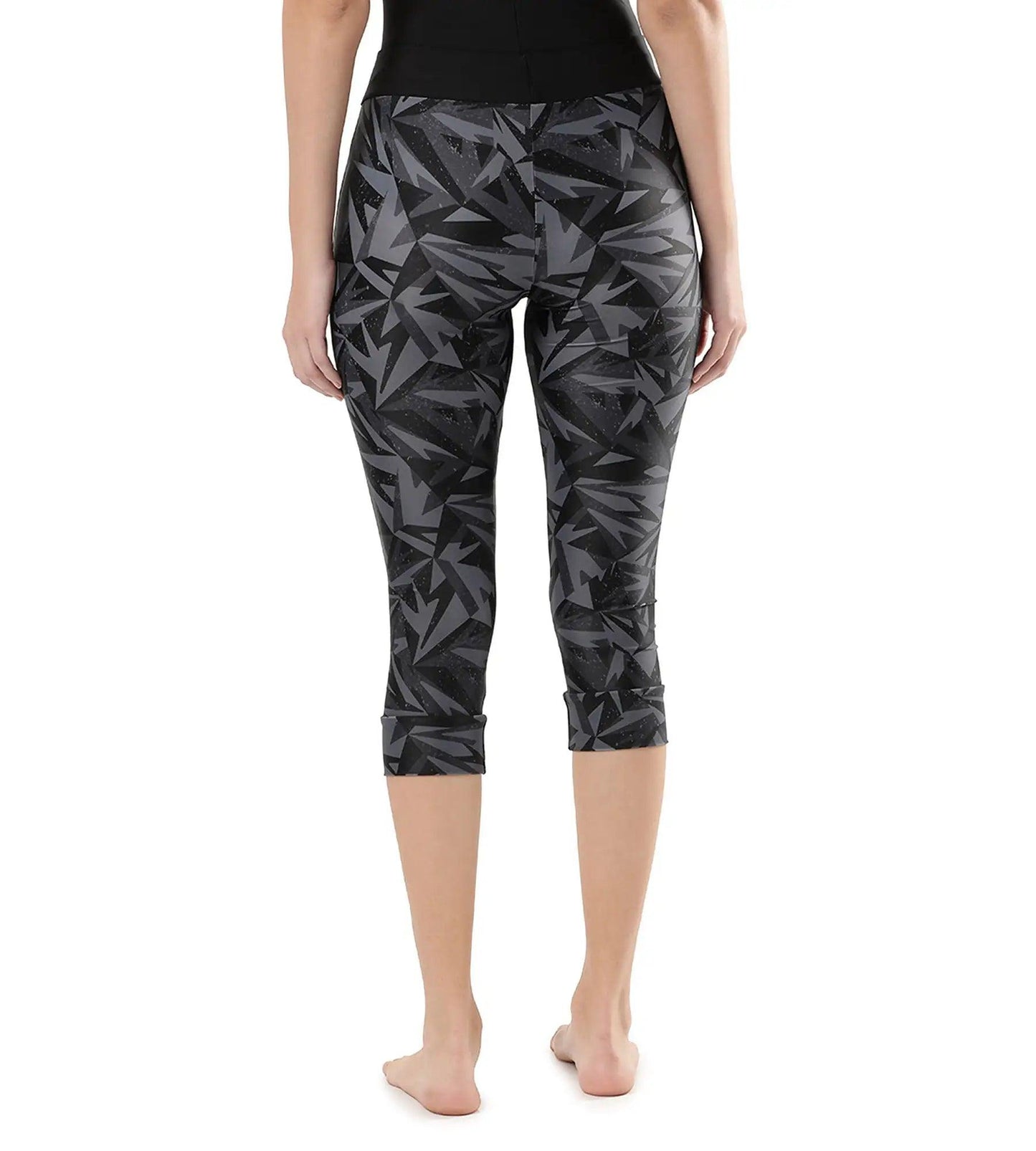 Women's Printed Contrast Swim Capri   - Black  &  Oxid Grey_4