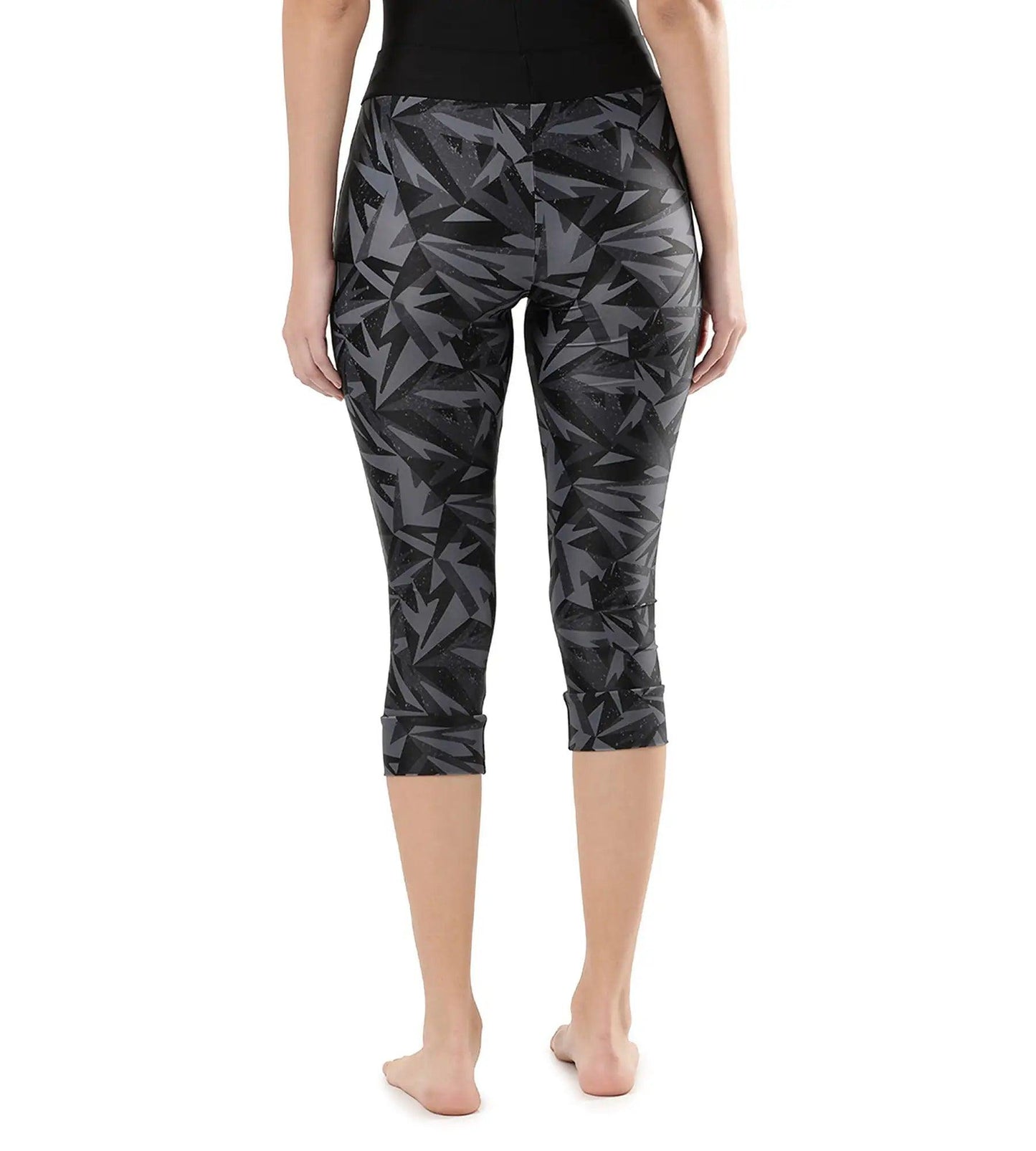 Women's Printed Contrast Swim Capri   - Black  &  Oxid Grey_4