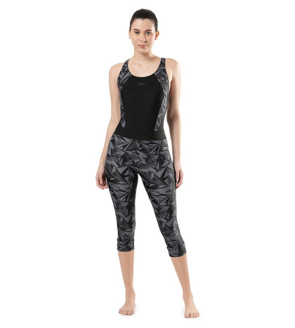 Women's Printed Contrast Swim Capri   - Black  &  Oxid Grey_5