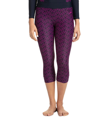 Women's Printed Contrast Swim Capri   - True Navy & Electric Pink_1