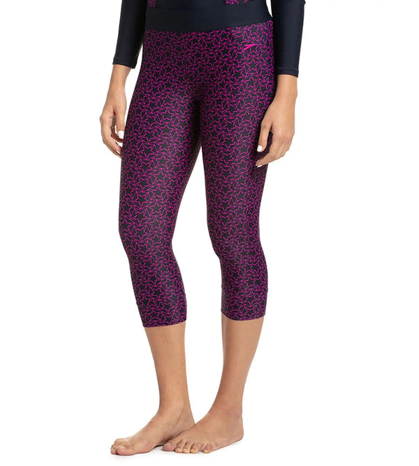 Women's Printed Contrast Swim Capri   - True Navy & Electric Pink_2