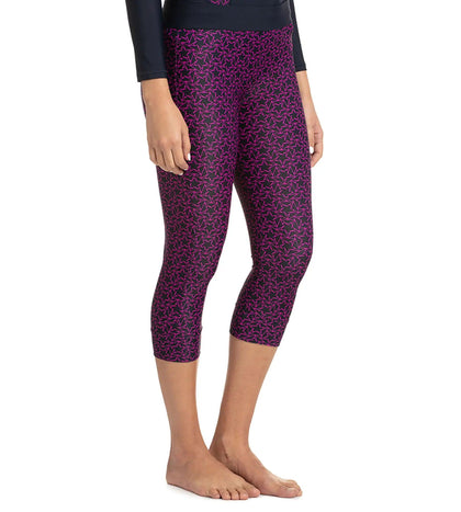 Women's Printed Contrast Swim Capri   - True Navy & Electric Pink_3