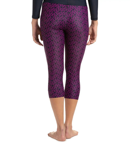 Women's Printed Contrast Swim Capri   - True Navy & Electric Pink_4