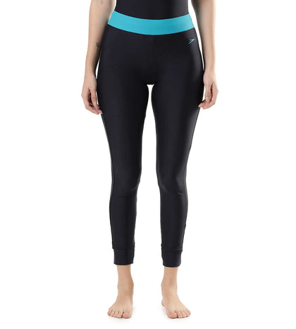 Women's Solid Contrast Leggings - True Navy & Aquarium_1